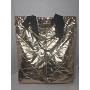 Victoria Secret Rose Gold Quilted Tote Bag Metallic Shopper Travel